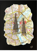Zeichnung Kölner Domspitzen auf Stadtplan